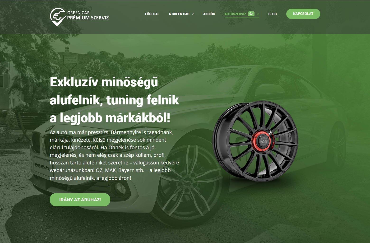 Green Car Szerviz WordPress Weboldal Tervezése